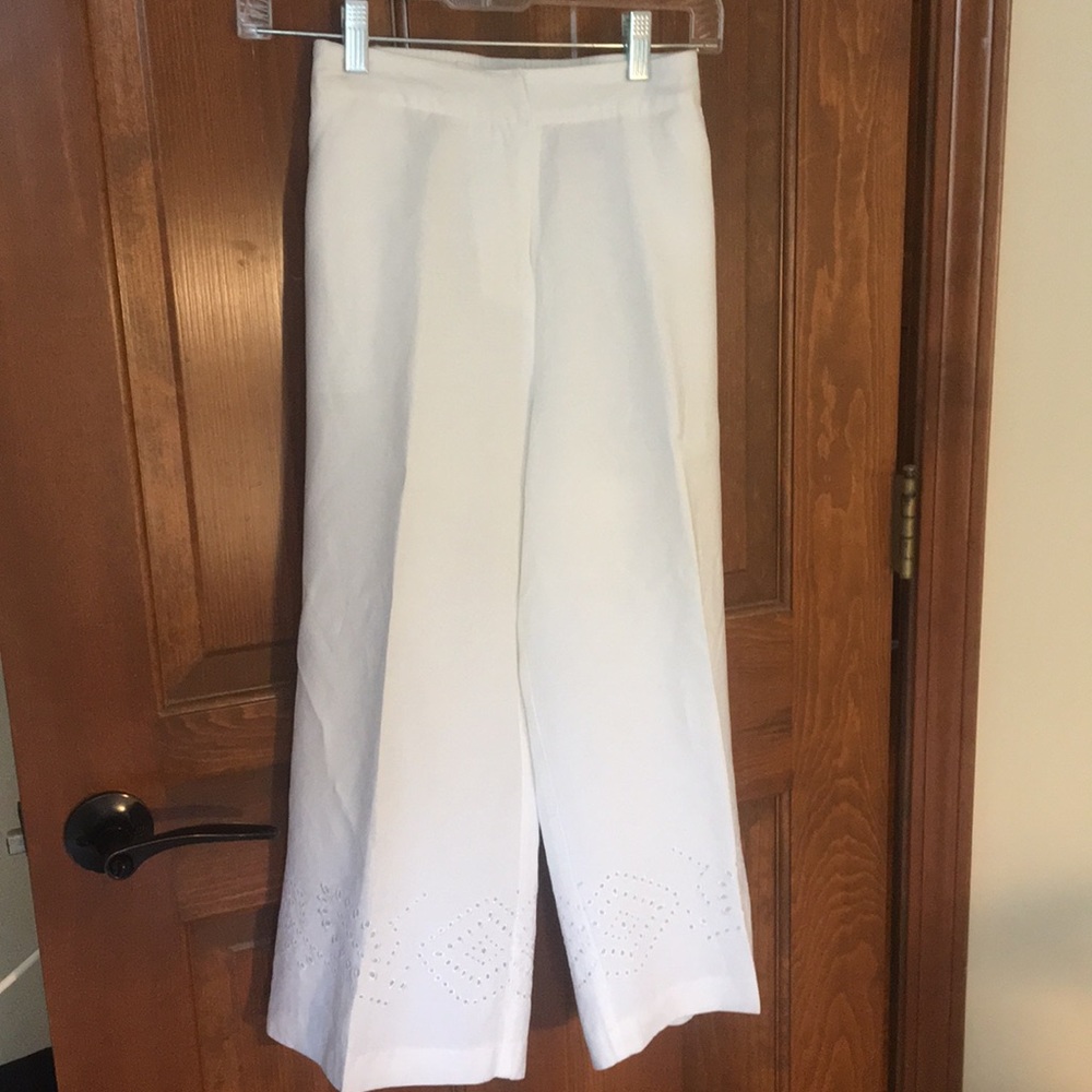 White Linen, lined capri dress pants